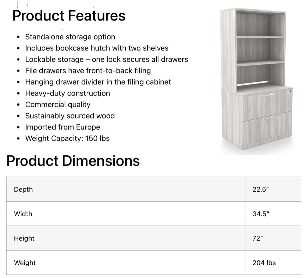  i5 Industries Rayne 2-Drawer Lateral File Cabinet with Open Hutch Topper RN-L36P-1 