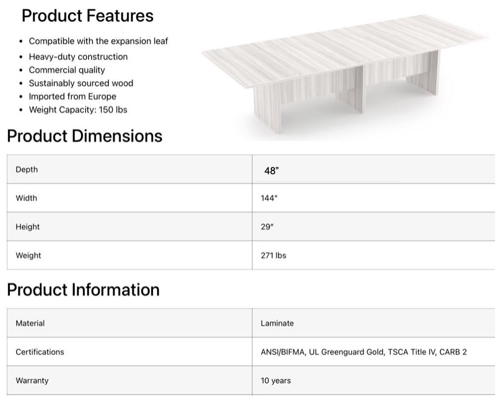  i5 Industries Rayne 12' Expandable Rectangular Conference Table RN-CT144-NP 