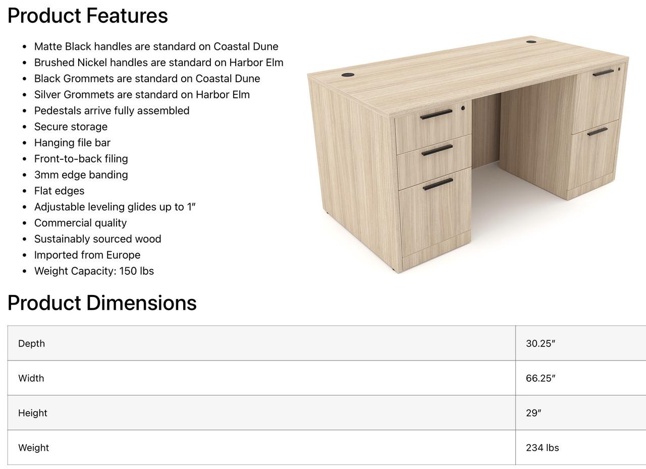  i5 Industries Rayne 30" x 66" Office Desk with Drawers RN-D3066P-2 