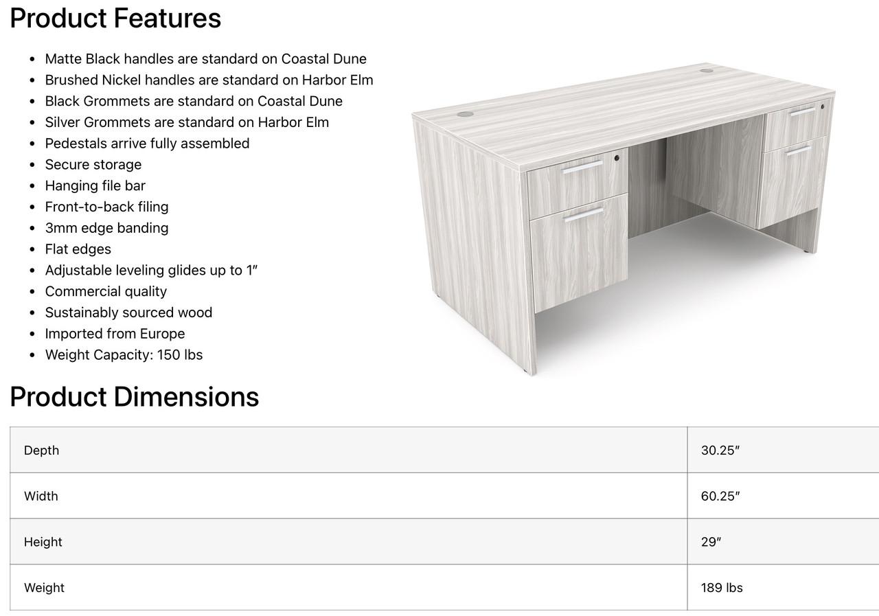  i5 Industries Rayne 30" x 60" Suspended Pedestal Desk RN-D3060P-1 