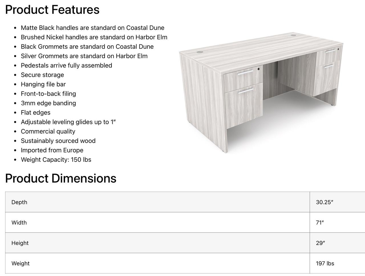  i5 Industries Rayne 30" x 71" Suspended Pedestal Desk RN-D3071P-2 