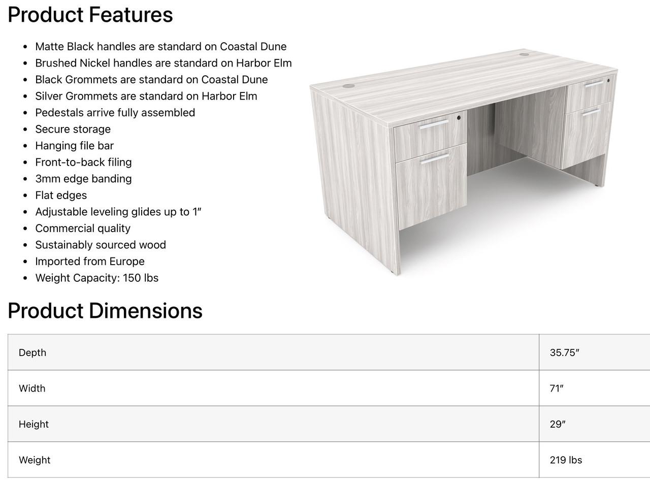  i5 Industries Rayne 36" x 71" Suspended Pedestal Executive Desk RN-D3671P-1 