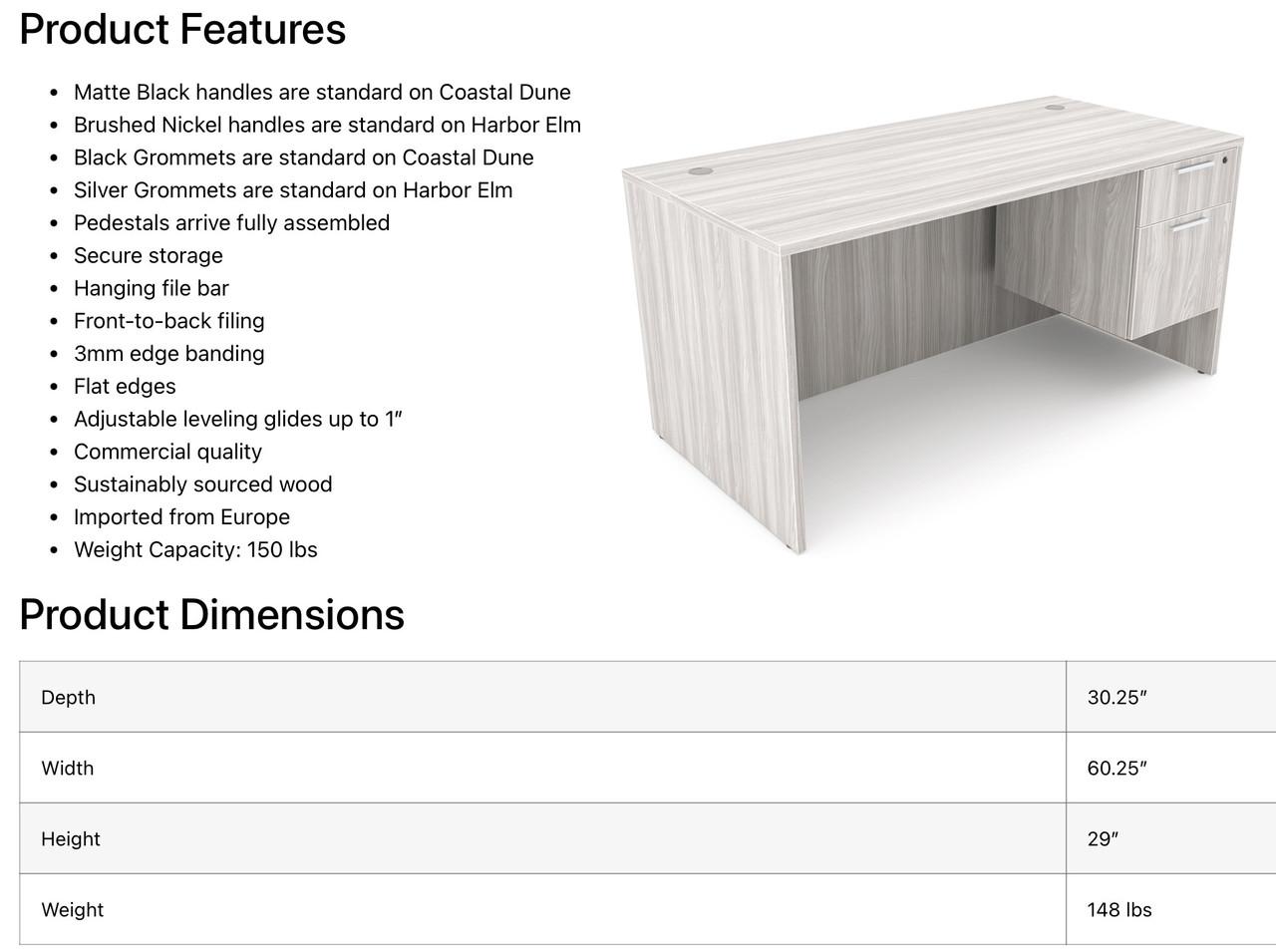  i5 Industries Rayne 30" x 60" Desk with Drawers RN-D3060P-3 