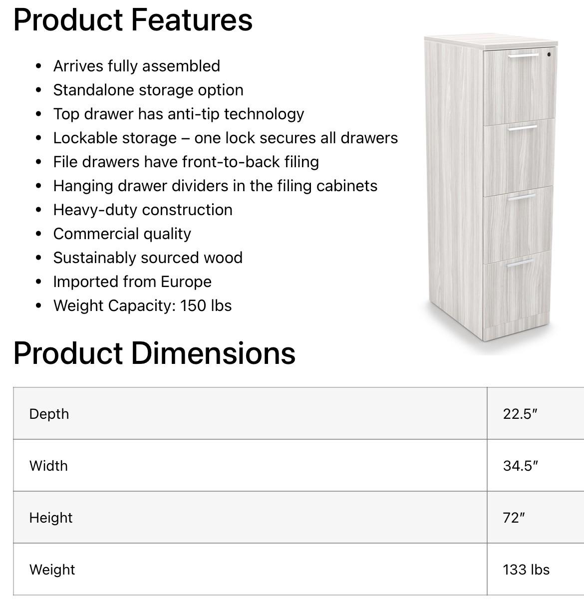  i5 Industries Rayne 72"H Four Drawer Vertical File Cabinet RN-VF4DR 