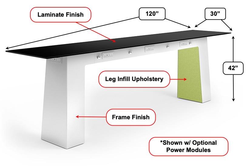  SurfaceWorks Nemo 10' Standing Height Collaborative Bar Table with Fabric Infill Leg Panels 