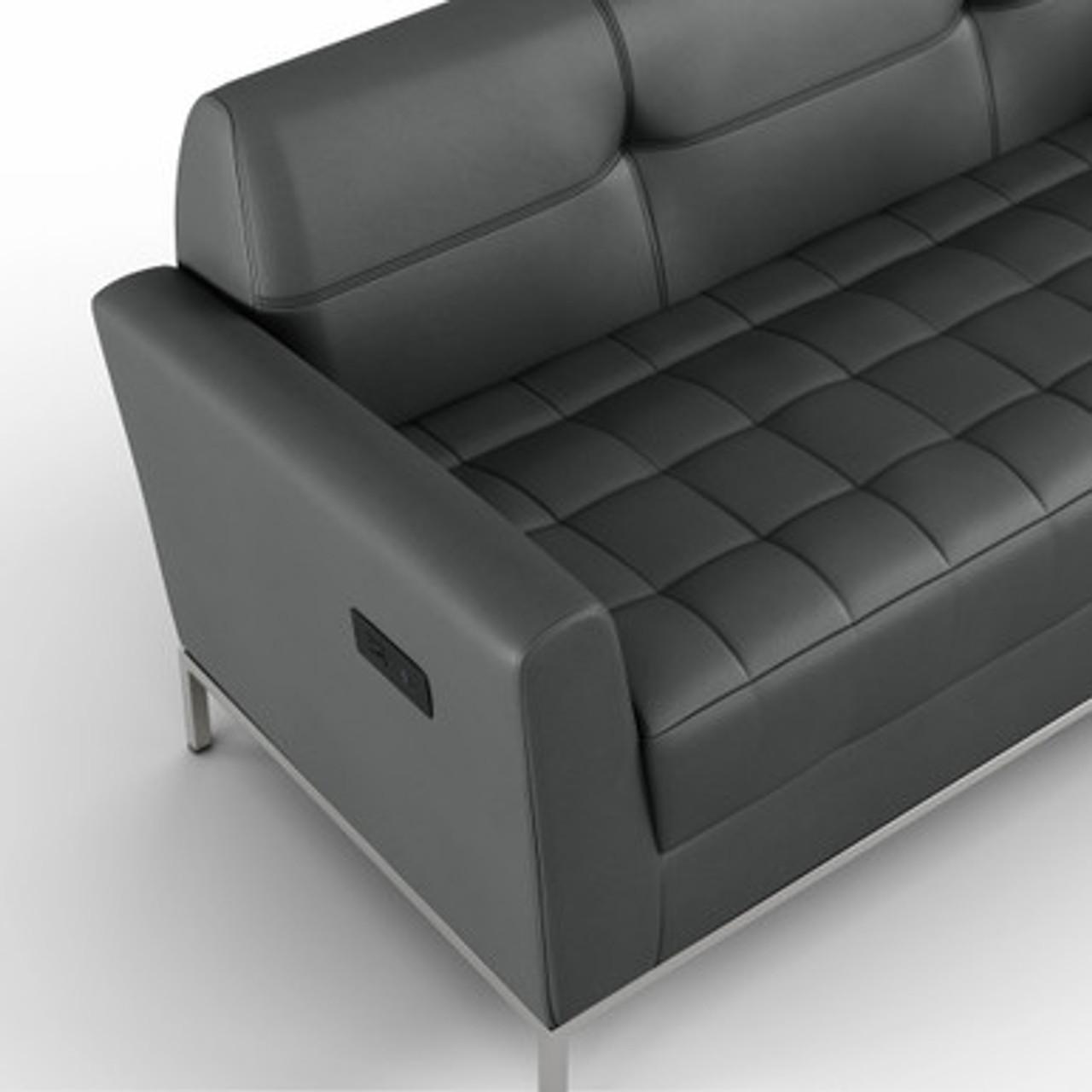  Office Source Parker Tufted PU Leather Sofa with Power Inputs OSRL3028 