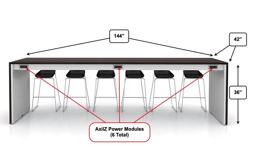 SurfaceWorks Rapport 42"D x 144"W x 36"H Counter Height Dual Sided Power Island Table 