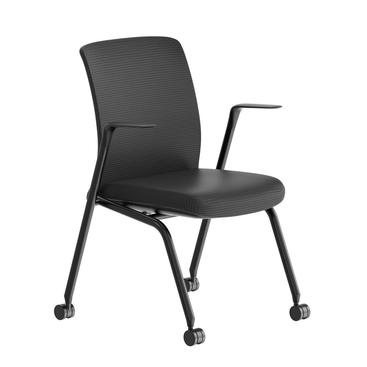  Office Source Orion Multi-Purpose Flip Seat Nesting Chair with Arms OSSN6503FBK (2 Pack!) 