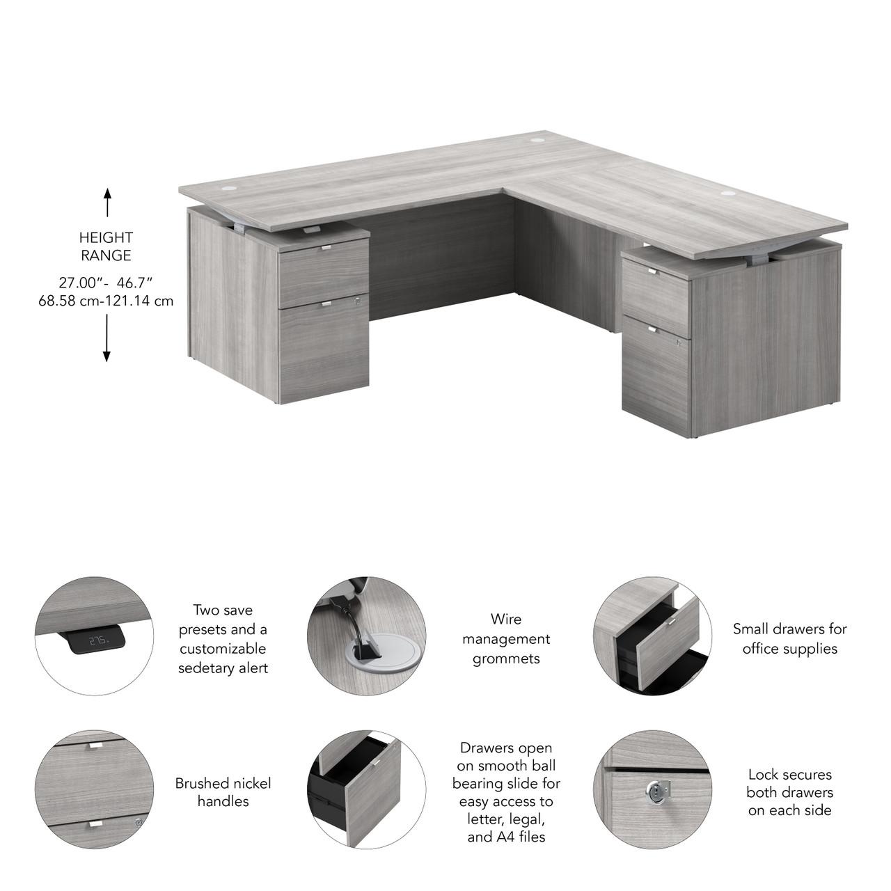  Bush Business Furniture Stratus 72W x 78D Height Adjustable L Shaped Standing Desk with Drawers 