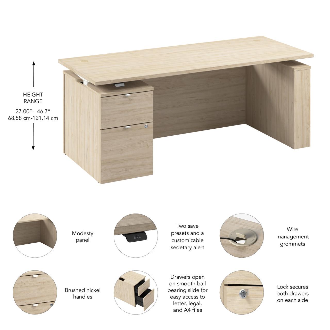  Bush Business Furniture Stratus 72W x 30D Electric Height Adjustable Standing Desk with File Cabinet 