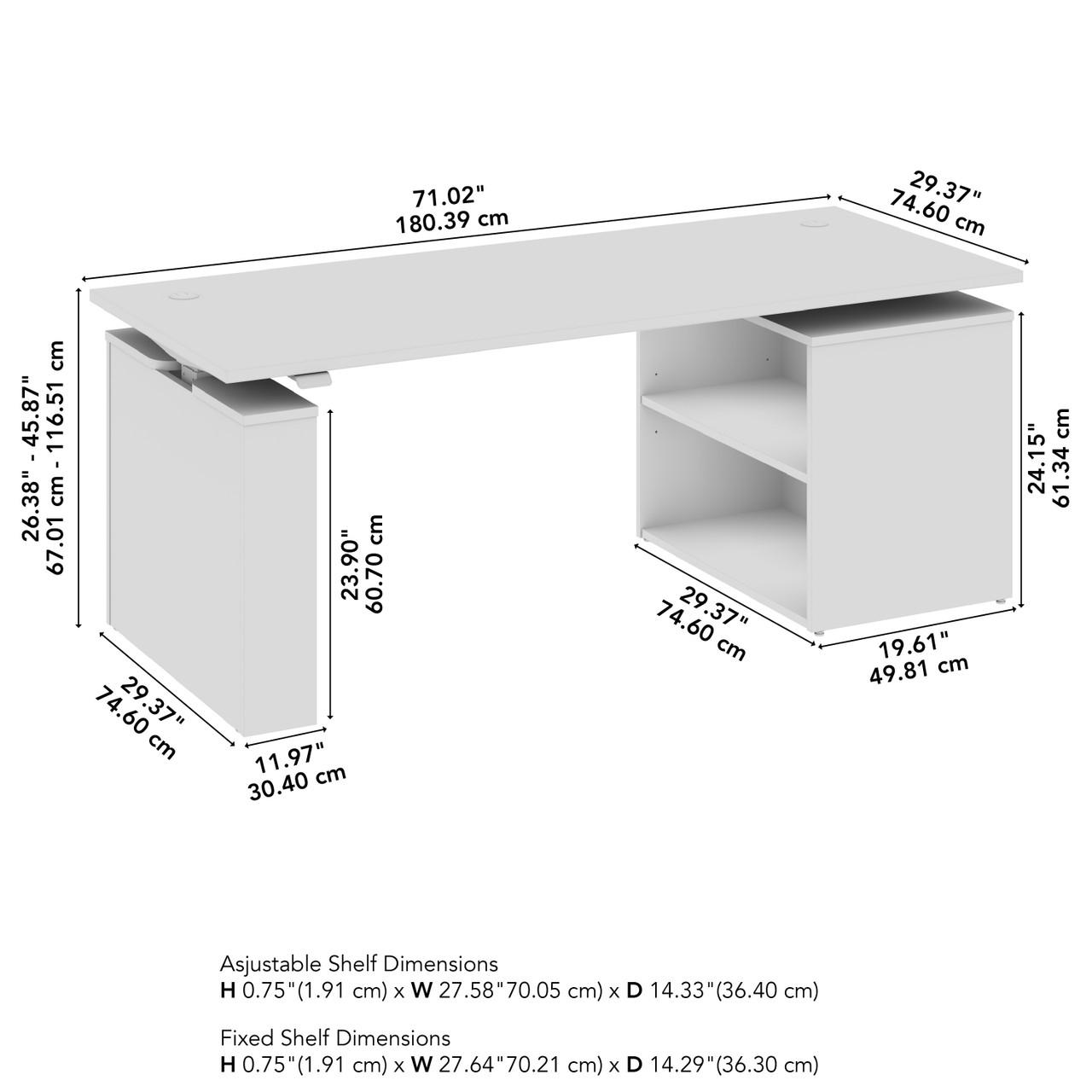  Bush Business Furniture Stratus 72W x 30D Electric Height Adjustable Standing Desk with Bookcase 