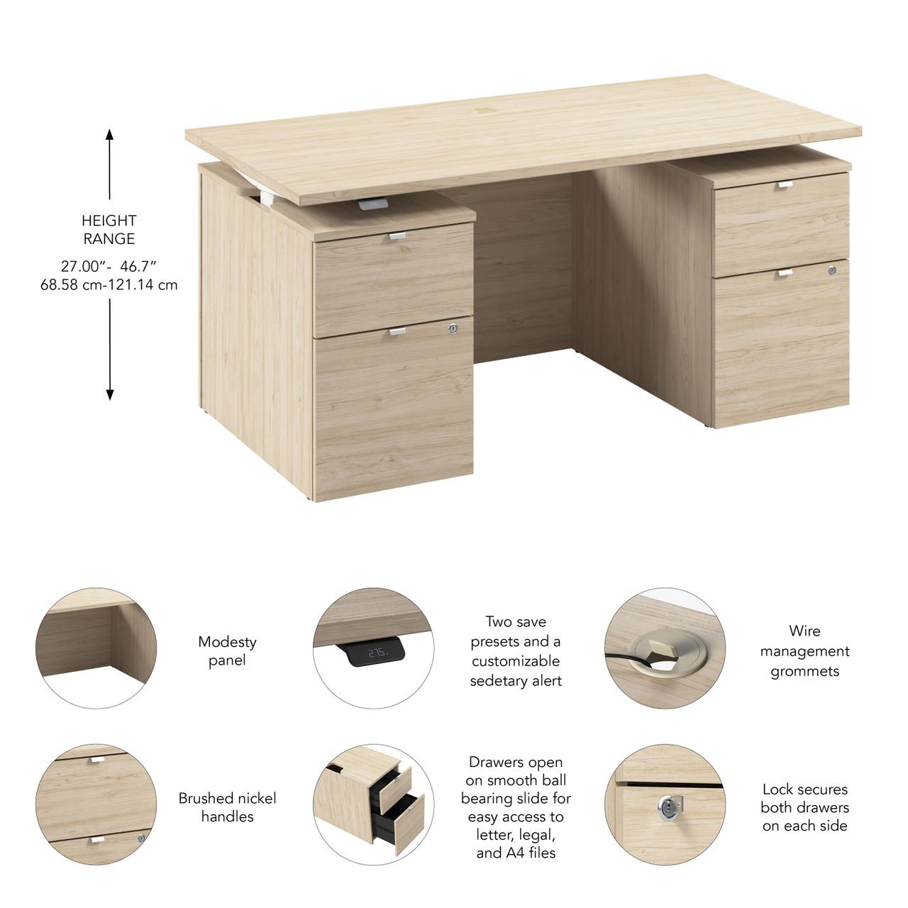  Bush Business Furniture Stratus 60W x 30D Electric Standing Desk with Drawers and Modesty Panel 