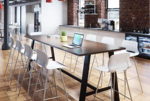  KFI Studios Midtown Standing Height 42"D x 96"W x 41"H Solid Wood Top Table (Available with Power!) 