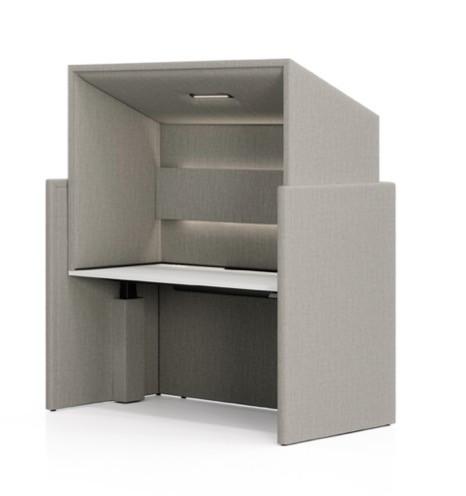 KFI Studios Canopy Height Adjustable Privacy Workstation with Upholstered Base and Laminate Work Surface
