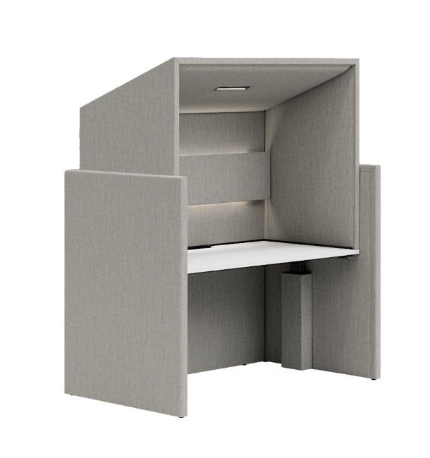 KFI Studios Canopy Height Adjustable Privacy Workstation with Upholstered Base and Laminate Work Surface