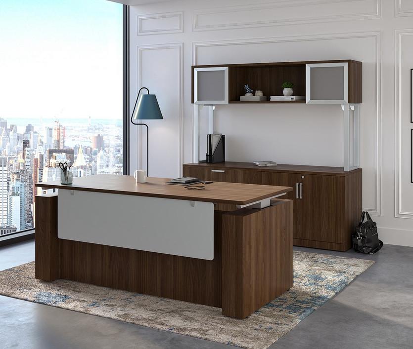 Office Source Height Adjustable Ergonomic Desk & Credenza with Hutch - Office Source OS Laminate Model OSTYP377 