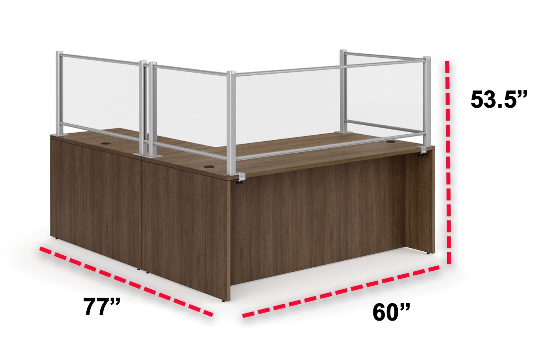 L Shaped Office Desk with Clear Acrylic Privacy Screens - Office Source Borders II Collection