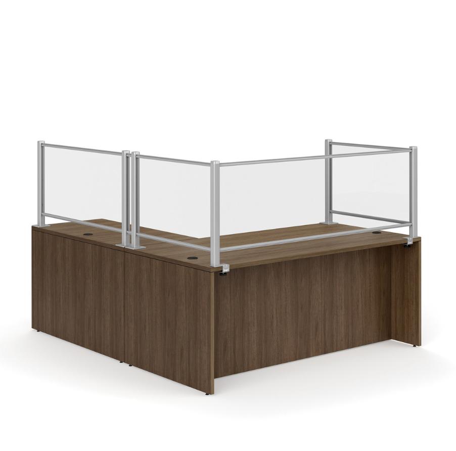 Office Source L Shaped Office Desk with Clear Acrylic Privacy Screens - Office Source Borders II Collection 