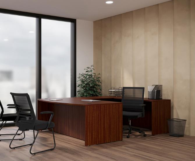 Office Source 66"W x 106.5"D Bow Front Executive U-Shaped Desk with Storage - Office Source OS Laminate Collection OSTYP263 