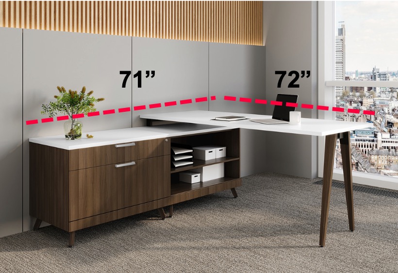 Mid Century Modern L-Shaped Desk with Storage Credenza - Office Source Variant Collection OSTYP216