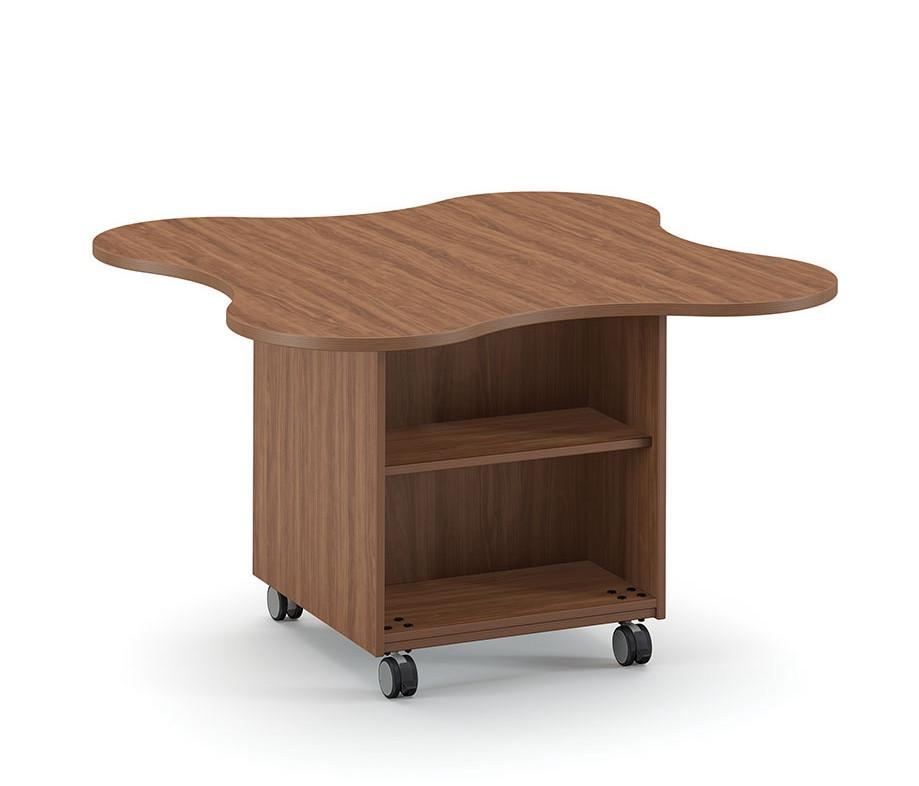 HPFI Furniture 48"W x 48"D Clover Top Collaborative Table with Open Storage Shelves - HPFI Hyperwork Collection 
