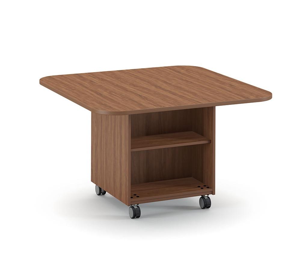 HPFI Furniture 48"W x 48"D Collaborative Table with Open Storage Shelves and Wheels - HPFI Hyperwork Collection 