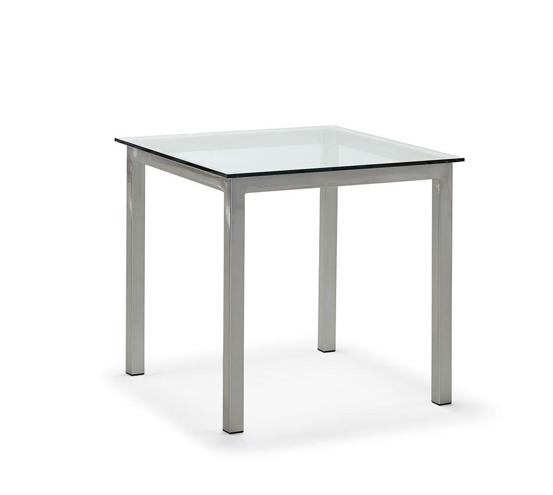 HPFI Furniture HPFI Trados Collection Glass End Table with Brushed Aluminum Finished Metal Frame 5723MET 