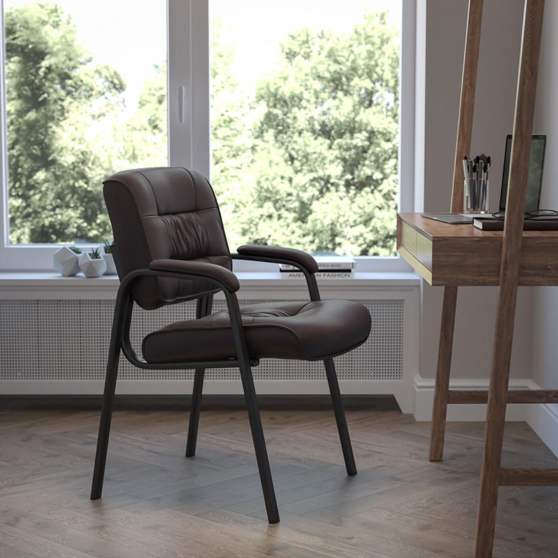  Flash Furniture Brown Leather Guest / Reception Chair with Black Frame Finish 