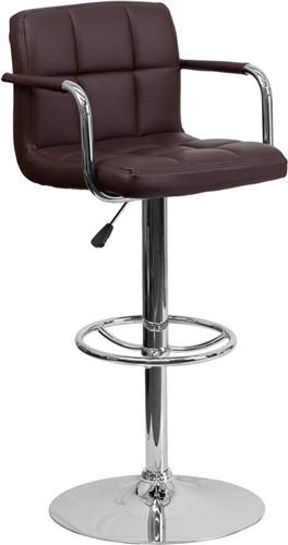  Flash Furniture Brown Vinyl Quilted Back Adjustable Bar Stool with Chrome Base 