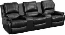 Flash Furniture 3 Person Black Leather Pillow Top Home Theater Recliner with Storage Console by Flash Furniture (Middle Seat Does Not Recline) 