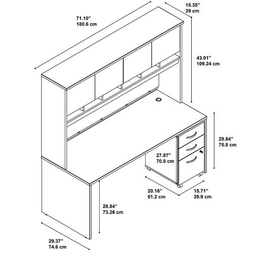 Bush Business Furniture Bush Series C 72W x 30D Office Desk with Hutch and Mobile File Cabinet SRC080 