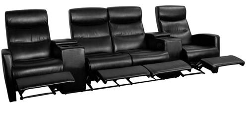 Flash Furniture 4 Person Black Leather Home Theater Recliner with Storage Consoles by Flash Furniture 