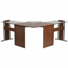  Flash Furniture Glass Accented Teakwood Laminate Corner Desk with Pull Out Keyboard Tray and CPU Cart 