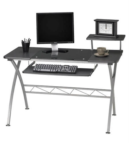 Mayline Group 972 Vision Home Computer Desk with Glass Inserts and Metal Frame