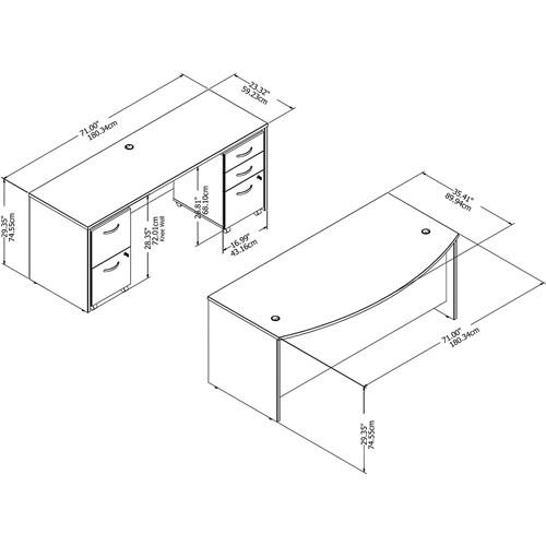 Bush Business Furniture Bush Studio C 72W x 36D Bow Front Desk and Credenza with Mobile File Cabinets 