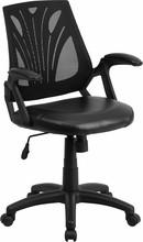  Flash Furniture Mid Back Black Mesh Chair with Leather Seat 