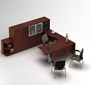 Global Total Office Global Zira Contemporary U Desk with File and Storage Cabinets 