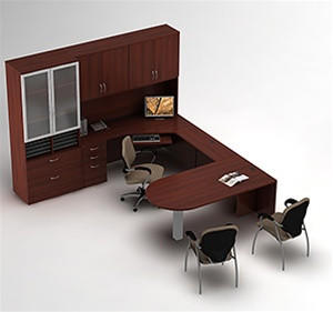 Global Total Office Global Zira Modern U-Desk with Hutch and Storage 
