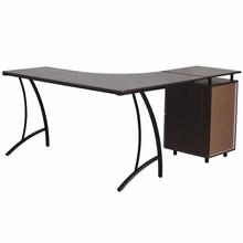  Flash Furniture Walnut Laminate L-Shaped Desk with 3 Drawer Pedestal 