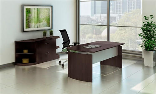 Mayline Group Mocha Laminate Medina Desk with Rear Wall Storage Configuration by Mayline