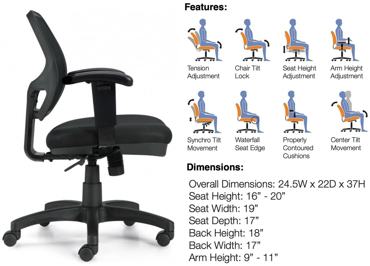 Offices To Go 11647B Mid Back Mesh Office Chair with Arms