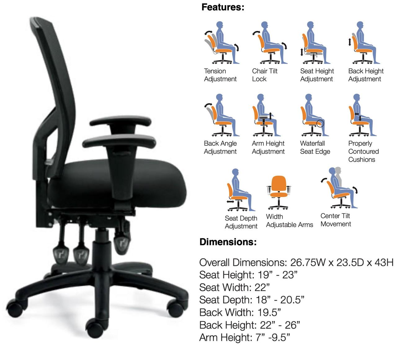 Offices To Go 11769B Mesh Back Multi-Function Chair with Arms