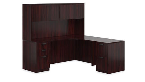  Offices To Go Executive L Desk with Hutch in Mahogany 