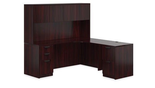 Offices To Go Executive L Desk with Hutch in Mahogany