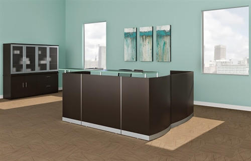 Mayline Group Mayline Medina Glass Accented L Shaped Mocha Reception Desk