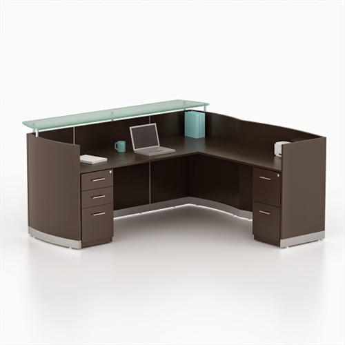 Mayline Group Mayline Medina Glass Accented L Shaped Mocha Reception Desk