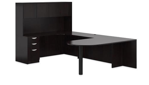 Offices To Go U Shaped Espresso Office Desk Layout with Hutch