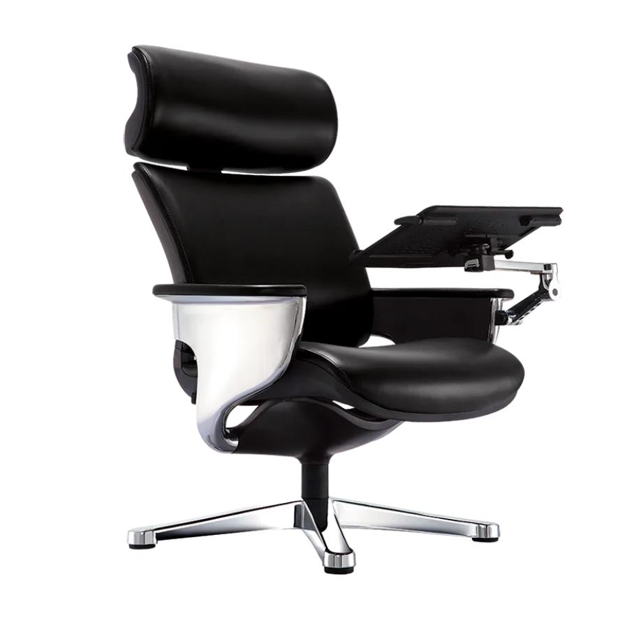Eurotech Seating Eurotech Nuvem Black Leather Reclining Executive Chair with Tablet Arm and Ottoman - NUVEMBLK