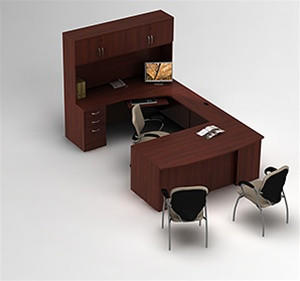 Global Total Office Zira Bow Front U-Desk with Storage Hutch