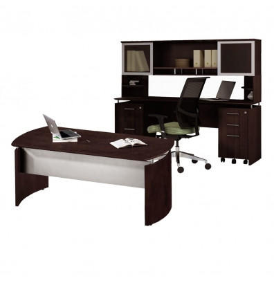 Mayline Group Medina Series Mocha Executive Desk and Credenza Set by Mayline